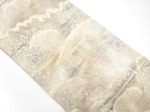 引箔　屋敷風景模様織り出し　袋帯